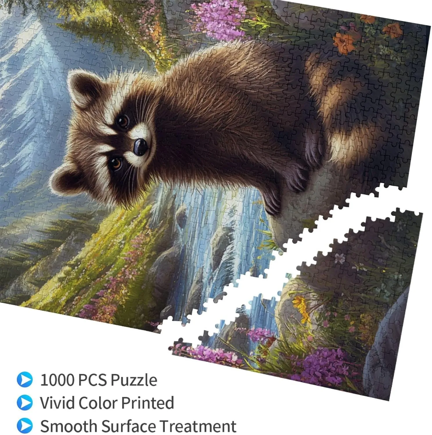 Jigsaw Puzzle with 1000 Pcs,Raccoons in The Valleys, Colorfuls Jungle, Challenging Brain Exercise,High Difficulty Entertainment Game,Wooden Puzzle for Adults,Gift for Friends and Family