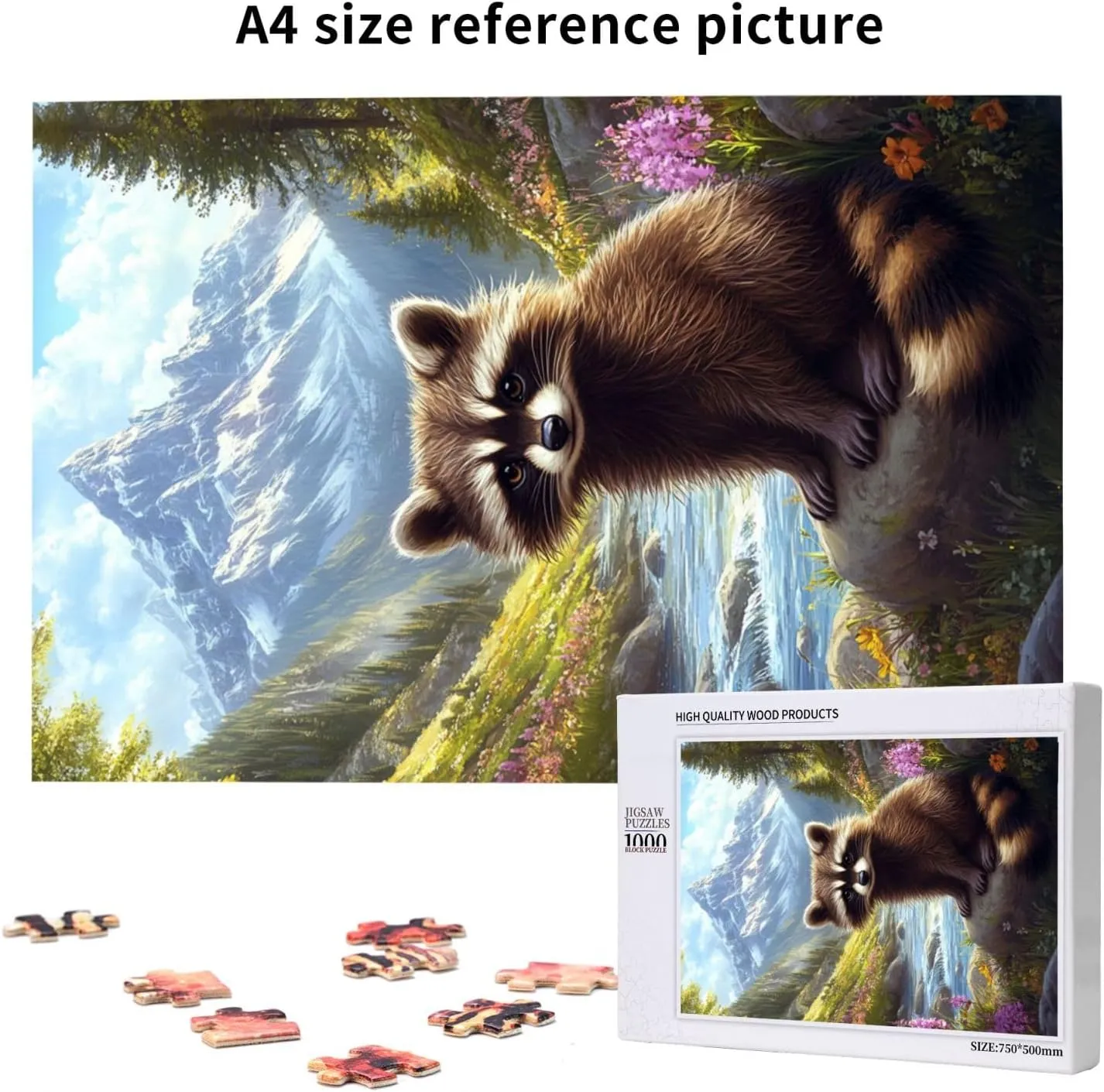 Jigsaw Puzzle with 1000 Pcs,Raccoons in The Valleys, Colorfuls Jungle, Challenging Brain Exercise,High Difficulty Entertainment Game,Wooden Puzzle for Adults,Gift for Friends and Family