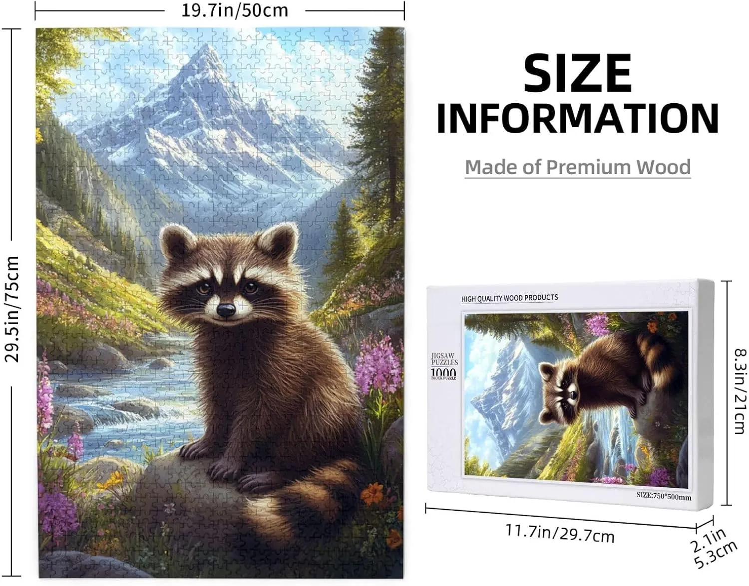 Jigsaw Puzzle with 1000 Pcs,Raccoons in The Valleys, Colorfuls Jungle, Challenging Brain Exercise,High Difficulty Entertainment Game,Wooden Puzzle for Adults,Gift for Friends and Family