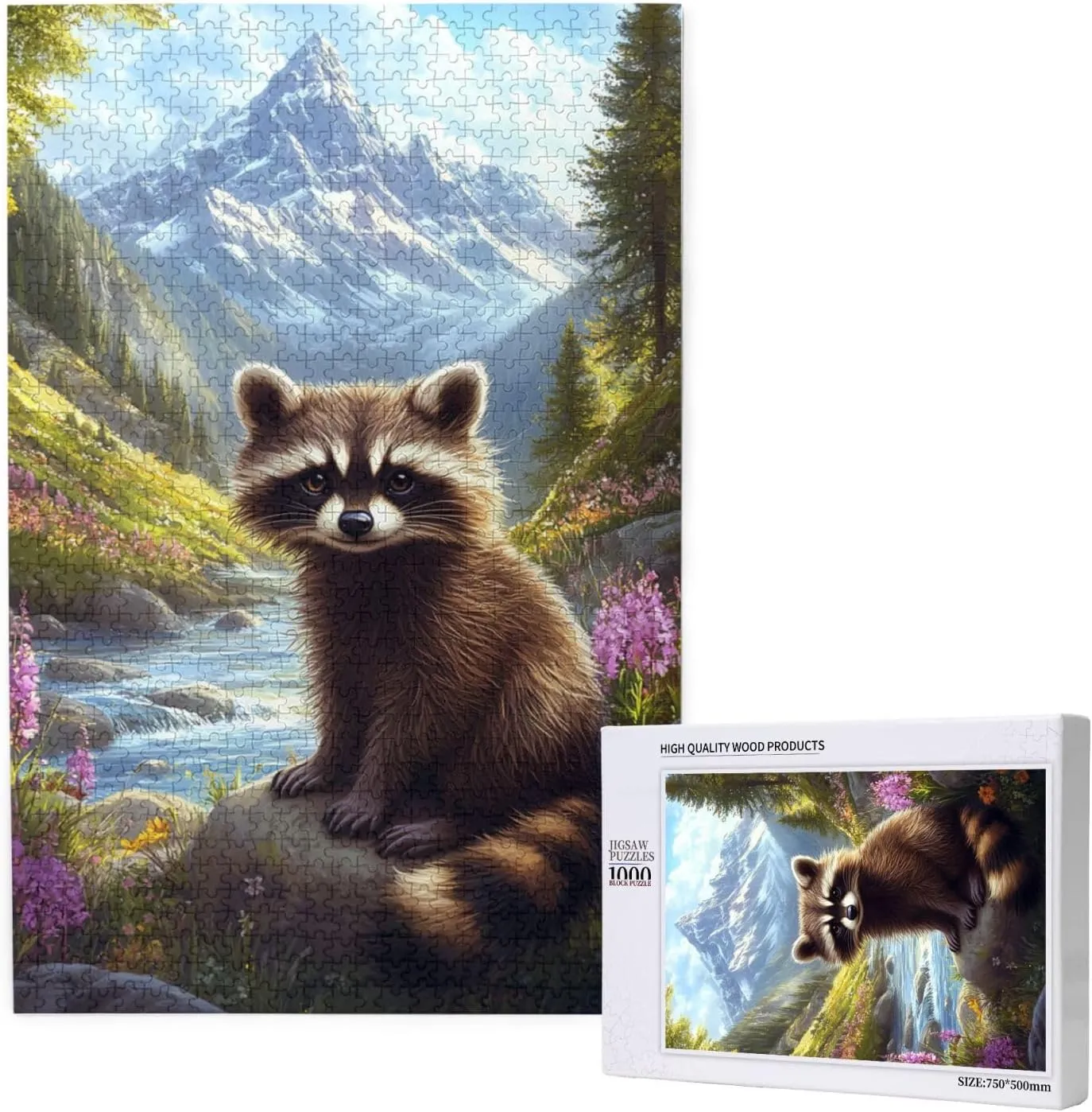 Jigsaw Puzzle with 1000 Pcs,Raccoons in The Valleys, Colorfuls Jungle, Challenging Brain Exercise,High Difficulty Entertainment Game,Wooden Puzzle for Adults,Gift for Friends and Family