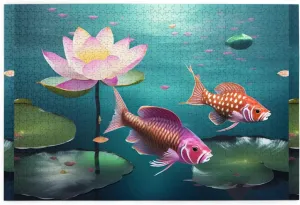 Jigsaw Puzzles1000 Piece Whjdpp Fish Swims Lotus Picture Educational Intellectual Wooden Puzzles, Fun Puzzles, Stress Relieving Game