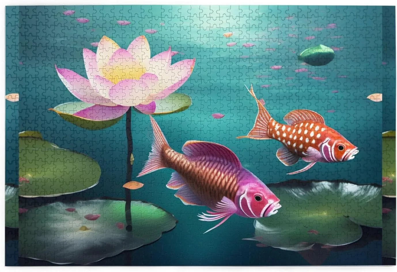 Jigsaw Puzzles1000 Piece Whjdpp Fish Swims Lotus Picture Educational Intellectual Wooden Puzzles, Fun Puzzles, Stress Relieving Game