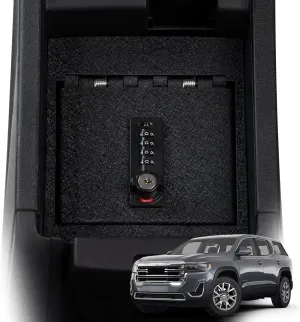 JIKE Center Console Gun Safe - Console Gun Vault Compatible with GMC Arcadia 2017-2023, High Security Armrest Lock Box with 4-digit Lock with Password Retrieval Key