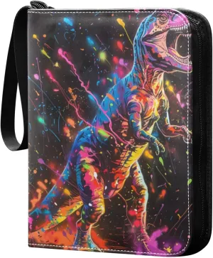 Joko Ivery Colorful Dinosuar 4 Pockets Trading Card Album Folder for Cards PU Cover Zip Card Binder with 400 Side Loading Pockets Card Collection Binder for Collectible Boys Girls Game Sports Cards