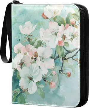 Joko Ivery Painting Flowers 4 Pockets Trading Card Album Folder for Cards PU Cover Zip Card Binder with 400 Side Loading Pockets Card Storage Album for Boys Girls Game Sports Cards Collectible