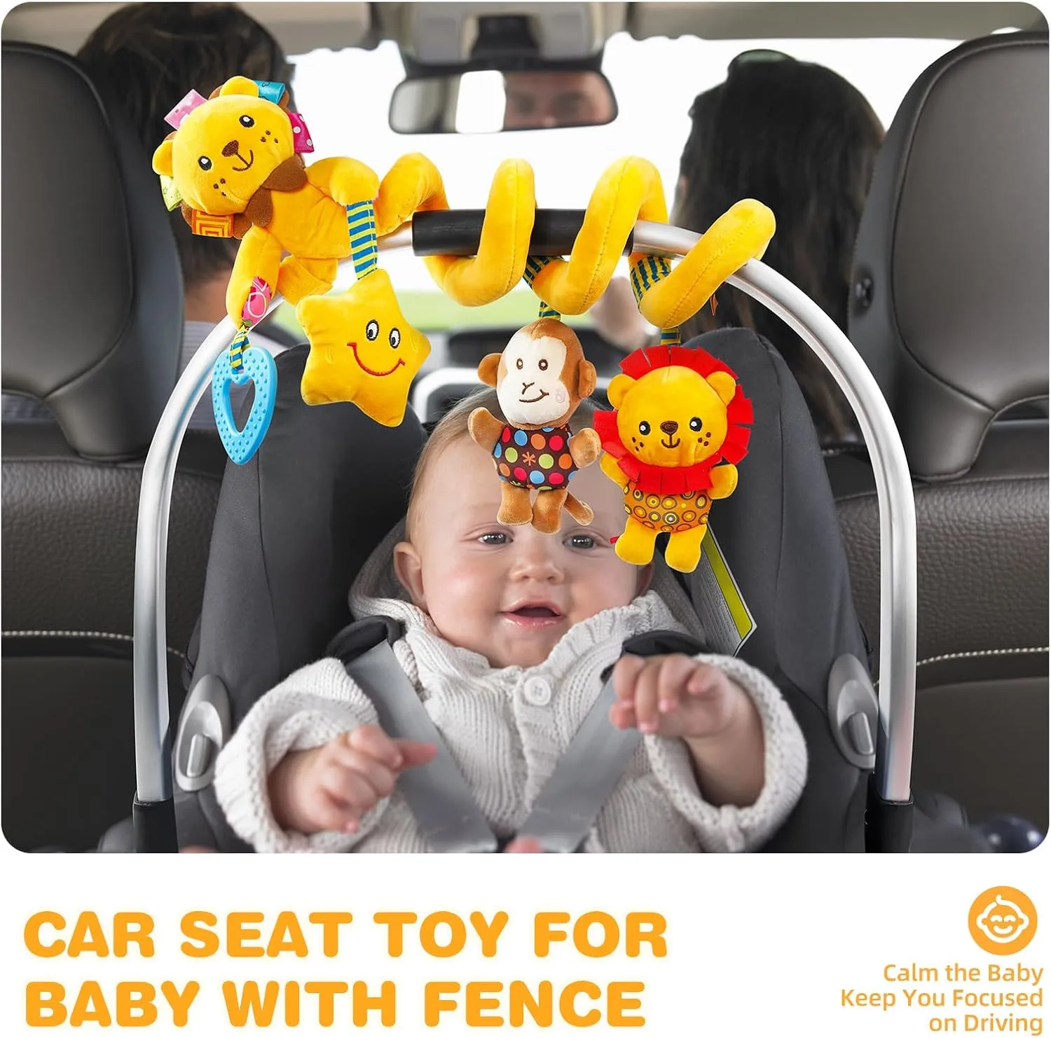 Jollybaby Baby Car Seat Stroller Toys, Plush Activity Hanging Spiral Activity Pram Crib with Music Box, Rattles, Squeaker for Babies Infant Boys Girls(Little Lion)
