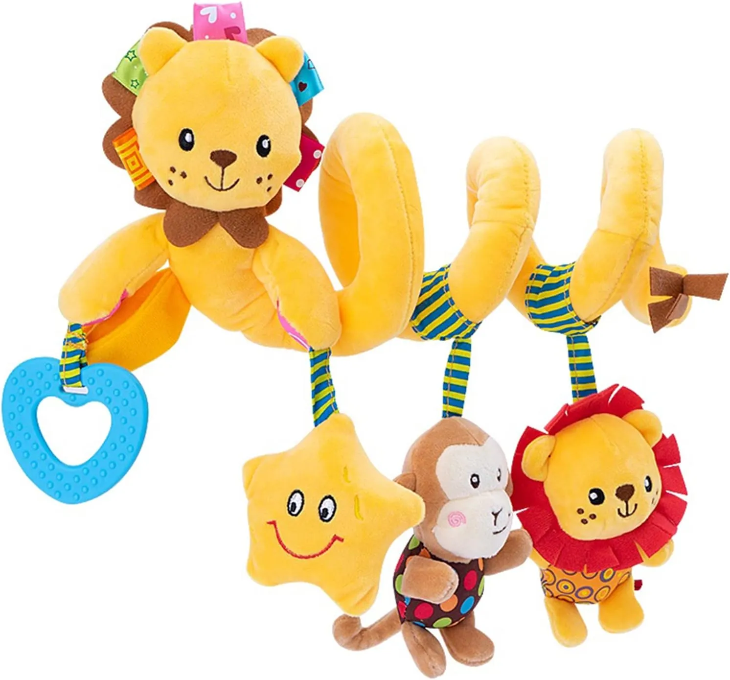 Jollybaby Baby Car Seat Stroller Toys, Plush Activity Hanging Spiral Activity Pram Crib with Music Box, Rattles, Squeaker for Babies Infant Boys Girls(Little Lion)