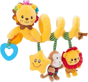 Jollybaby Baby Car Seat Stroller Toys, Plush Activity Hanging Spiral Activity Pram Crib with Music Box, Rattles, Squeaker for Babies Infant Boys Girls(Little Lion)