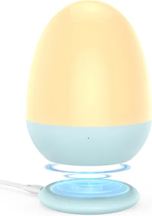 JolyWell Night Lights for Kids with Stable Charging Pad, Touch Control&Timer Setting, ABS PC Baby Egg Lamp for Breastfeeding，Blue