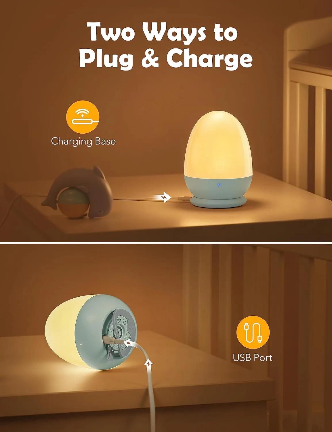 JolyWell Night Lights for Kids with Stable Charging Pad, Touch Control&Timer Setting, ABS PC Baby Egg Lamp for Breastfeeding，Blue