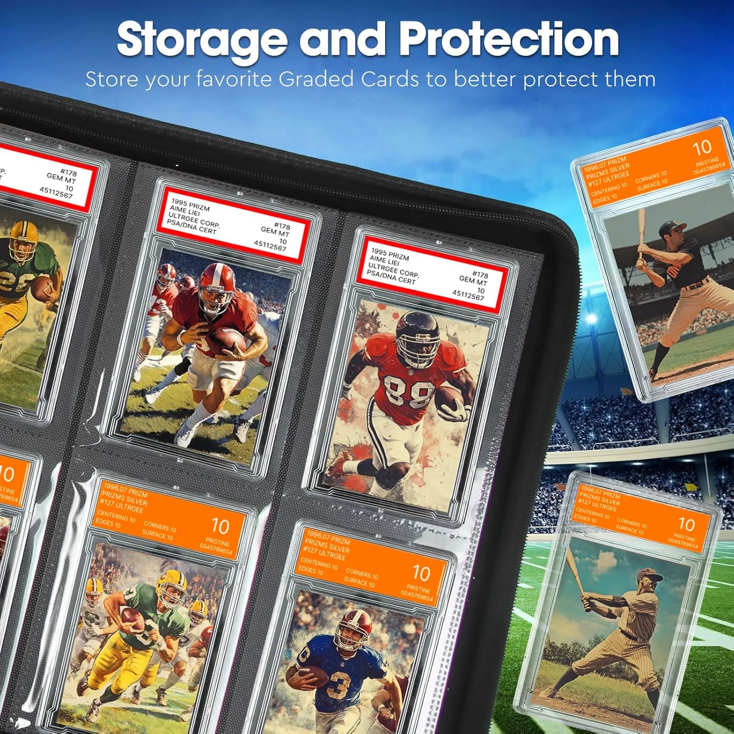 JoyHood Graded Card Binder - Holds 60 PSA Slabs, Graded Cards Album with 6 Slot, Graded Card Storage Holder compatible with CGC/PCG/PSA Slabs (Black)