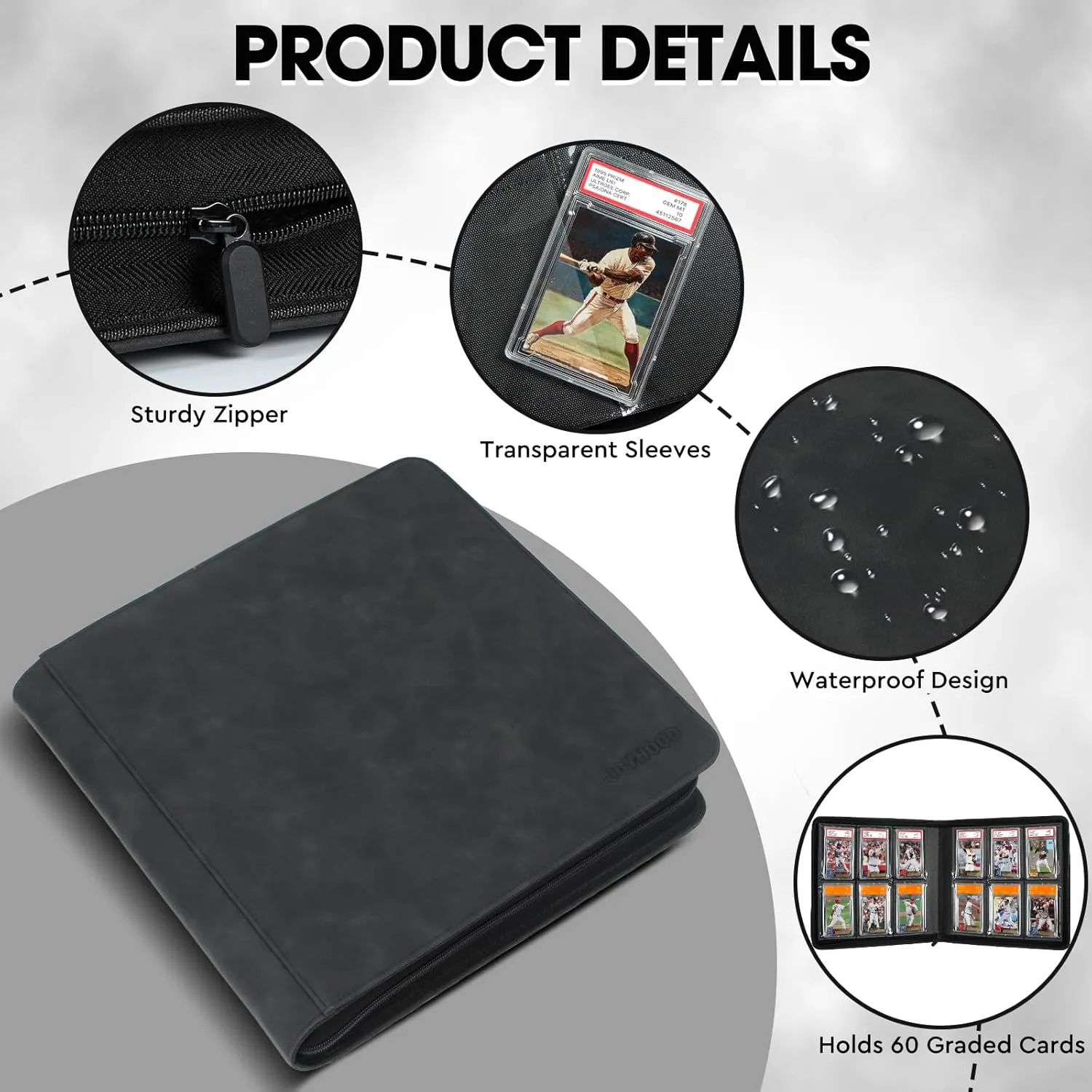 JoyHood Graded Card Binder - Holds 60 PSA Slabs, Graded Cards Album with 6 Slot, Graded Card Storage Holder compatible with CGC/PCG/PSA Slabs (Black)