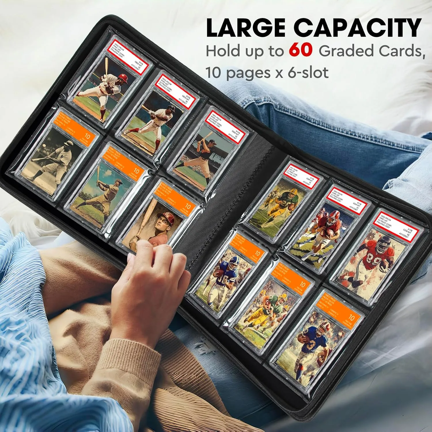 JoyHood Graded Card Binder - Holds 60 PSA Slabs, Graded Cards Album with 6 Slot, Graded Card Storage Holder compatible with CGC/PCG/PSA Slabs (Black)
