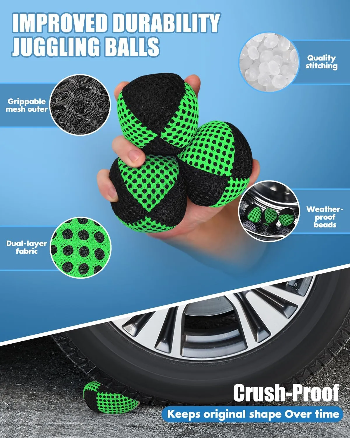 Juggling Balls for Beginners and Professionals Set of Juggling Bean Bags Durable Juggle Ball Kit (Black - Green)
