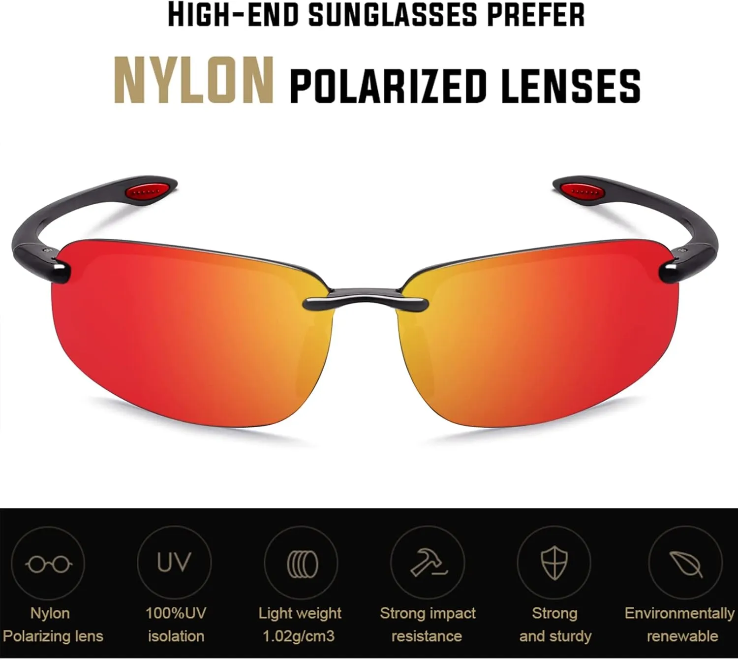 JULI Sports Sunglasses for Men Women Tr90 Rimless Frame for Running Fishing Baseball Driving MJ8001