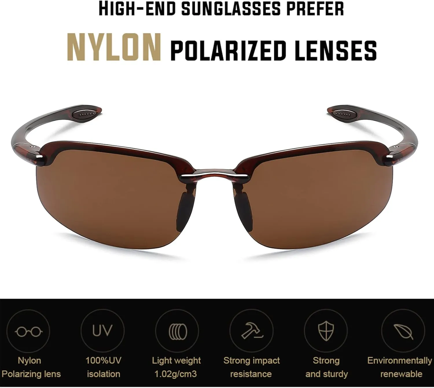 JULI Sports Sunglasses for Men Women Tr90 Rimless Frame for Running Fishing Baseball Driving MJ8001