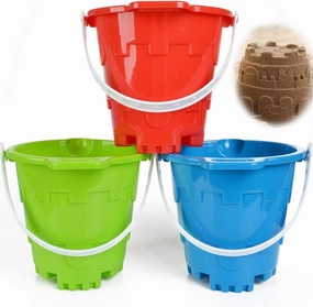 Jumbo Castle Model Beach Gear 7" Large Sand Buckets Pails Beach Water Pool Gardening Bath Toy Environmentally ABS Durable Thick Plastic Complete Gift Set Bundle For Kids Boys Girls- 3 Pack Green Blue