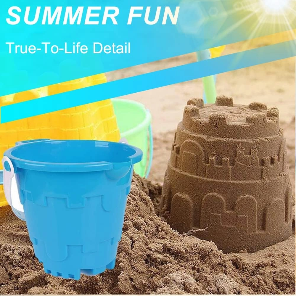 Jumbo Castle Model Beach Gear 7" Large Sand Buckets Pails Beach Water Pool Gardening Bath Toy Environmentally ABS Durable Thick Plastic Complete Gift Set Bundle For Kids Boys Girls- 3 Pack Green Blue