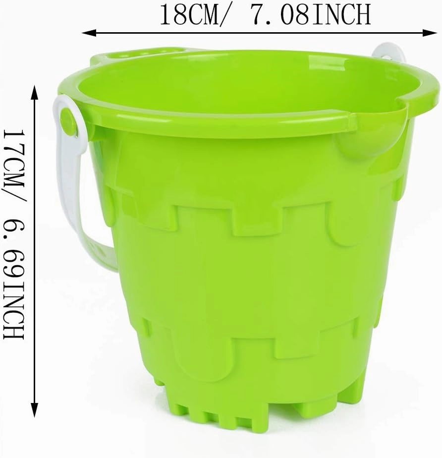 Jumbo Castle Model Beach Gear 7" Large Sand Buckets Pails Beach Water Pool Gardening Bath Toy Environmentally ABS Durable Thick Plastic Complete Gift Set Bundle For Kids Boys Girls- 3 Pack Green Blue