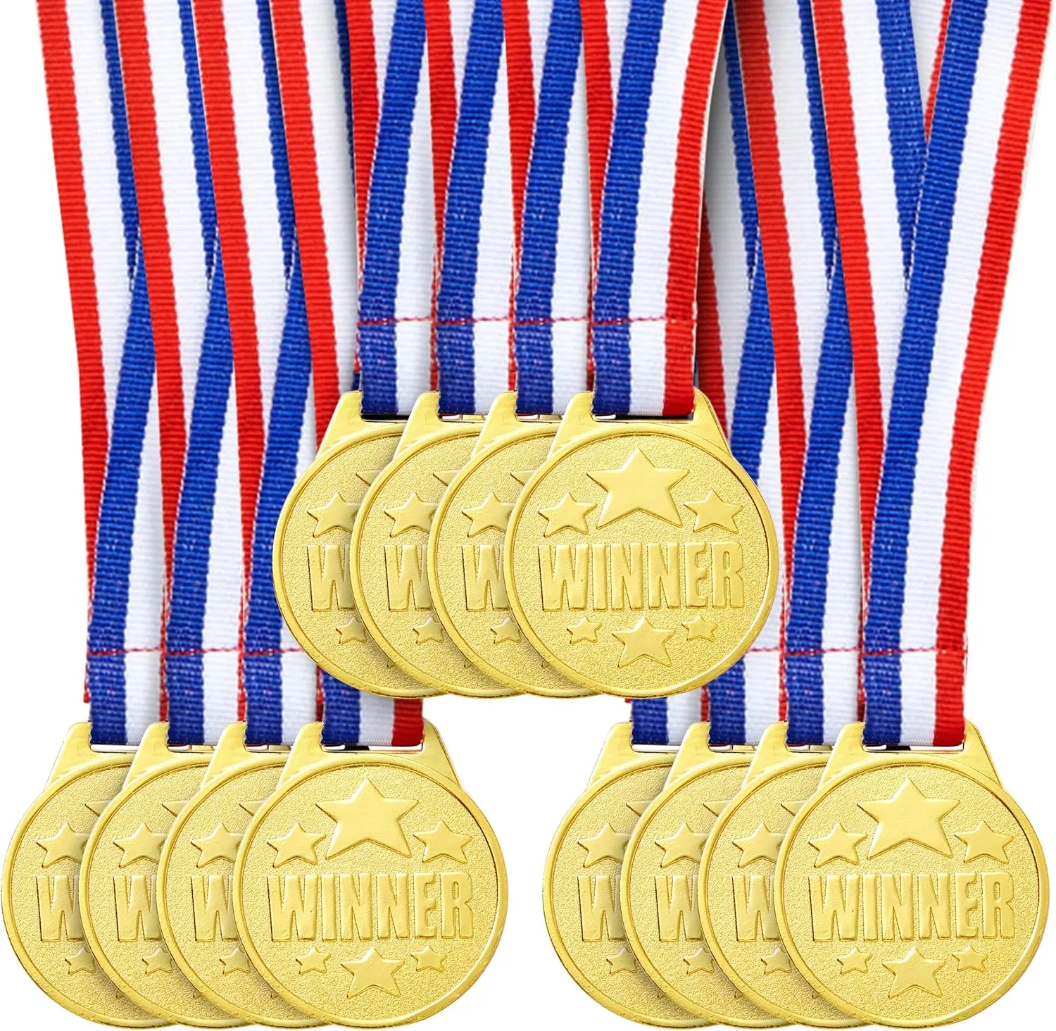 Juvale 12 Pack Gold Winning Participation Medal Awards for Contests with Neck Ribbon for Sports, Competitions, Tournaments, Spelling Bees, Olympic Style for Kids and Adults (Metal, 1.5 Inches)