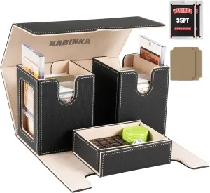 Kabinka Deck Box for MTG with Commander Display, 3 in 1 Trading Card Storage Box Fit 200 Double-sleeved Cards, Removable Deck Case for TCG/Sports Cards with 2 Magnetic Card Holders (Black Gold)