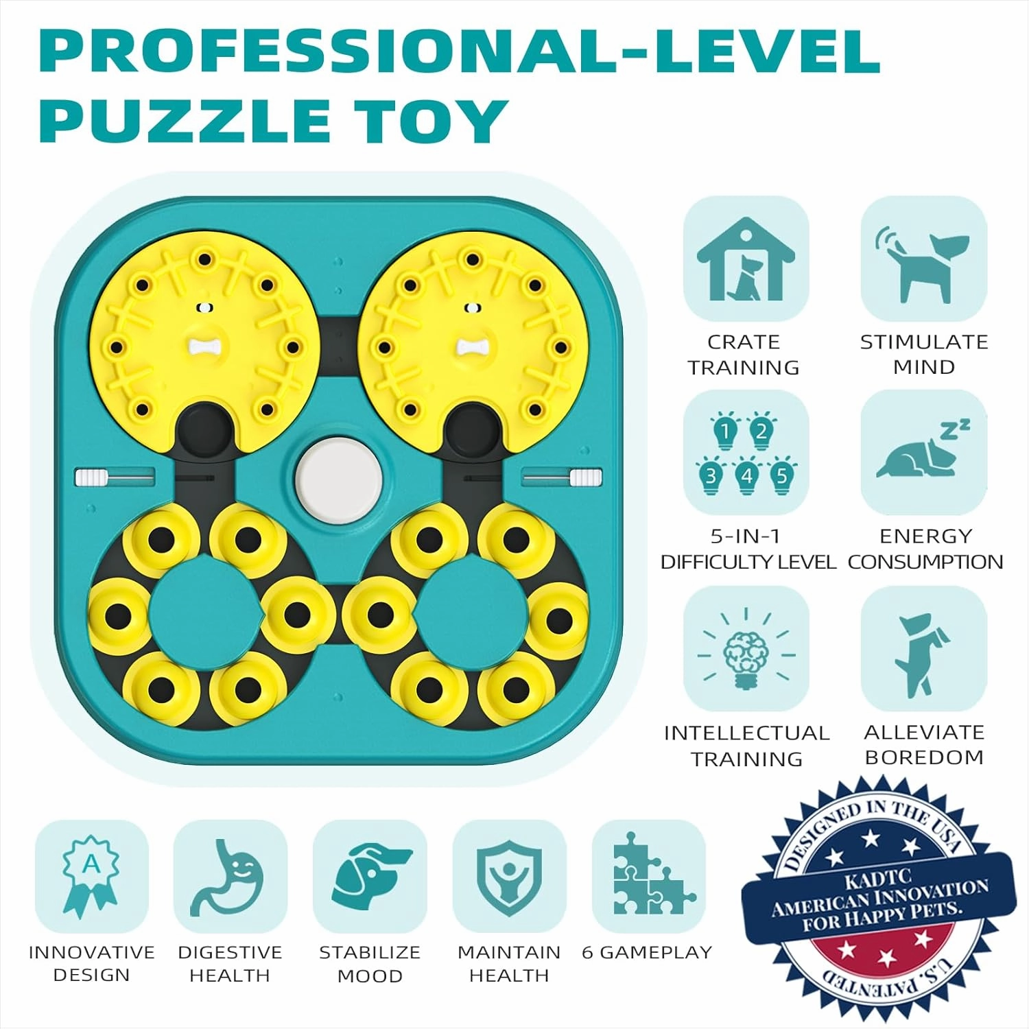 KADTC Advanced Puzzle Toys for Smart Small/Medium/Large Dog Level 5 in 1 Expert Difficult Challenging Interactive Puzzles Toy Cognitive Intelligence Training Brain Mental Stimulation Mind Games