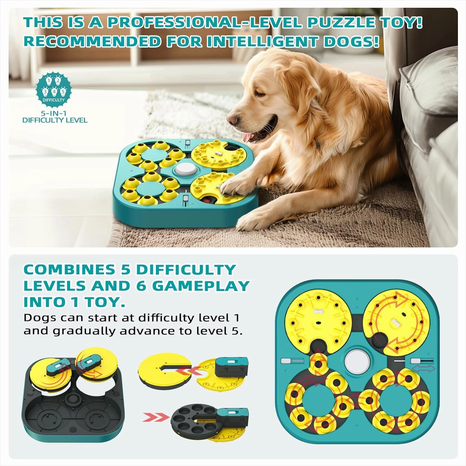KADTC Advanced Puzzle Toys for Smart Small/Medium/Large Dog Level 5 in 1 Expert Difficult Challenging Interactive Puzzles Toy Cognitive Intelligence Training Brain Mental Stimulation Mind Games