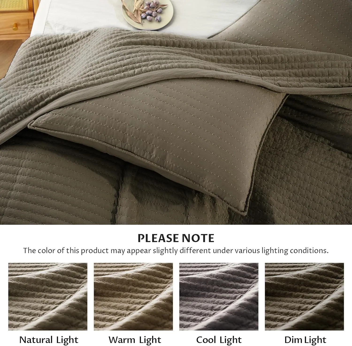 KASENTEX Cub Brown Oversized King Size Quilt Bedding Sets with Pillow-Shams, Lightweight Soft Bedspread Coverlet, Durable Stitched - Quilted Blanket Thin Comforter Bed Cover, 3 Pieces, 112x106 inches