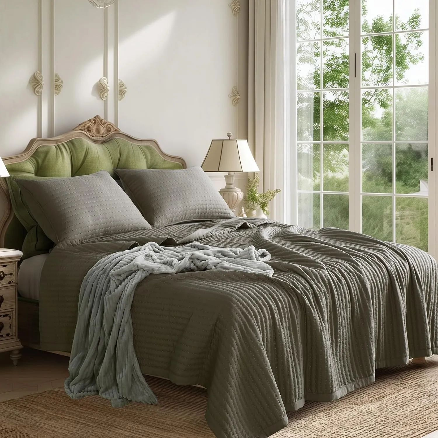 KASENTEX Cub Brown Oversized King Size Quilt Bedding Sets with Pillow-Shams, Lightweight Soft Bedspread Coverlet, Durable Stitched - Quilted Blanket Thin Comforter Bed Cover, 3 Pieces, 112x106 inches