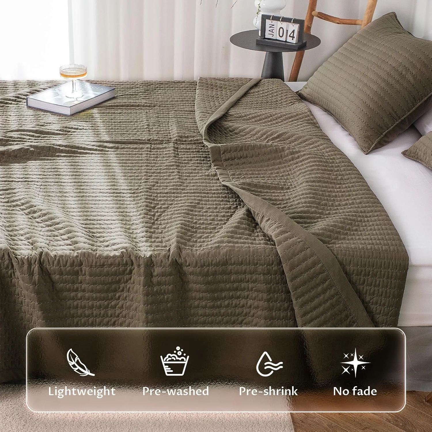 KASENTEX Cub Brown Oversized King Size Quilt Bedding Sets with Pillow-Shams, Lightweight Soft Bedspread Coverlet, Durable Stitched - Quilted Blanket Thin Comforter Bed Cover, 3 Pieces, 112x106 inches