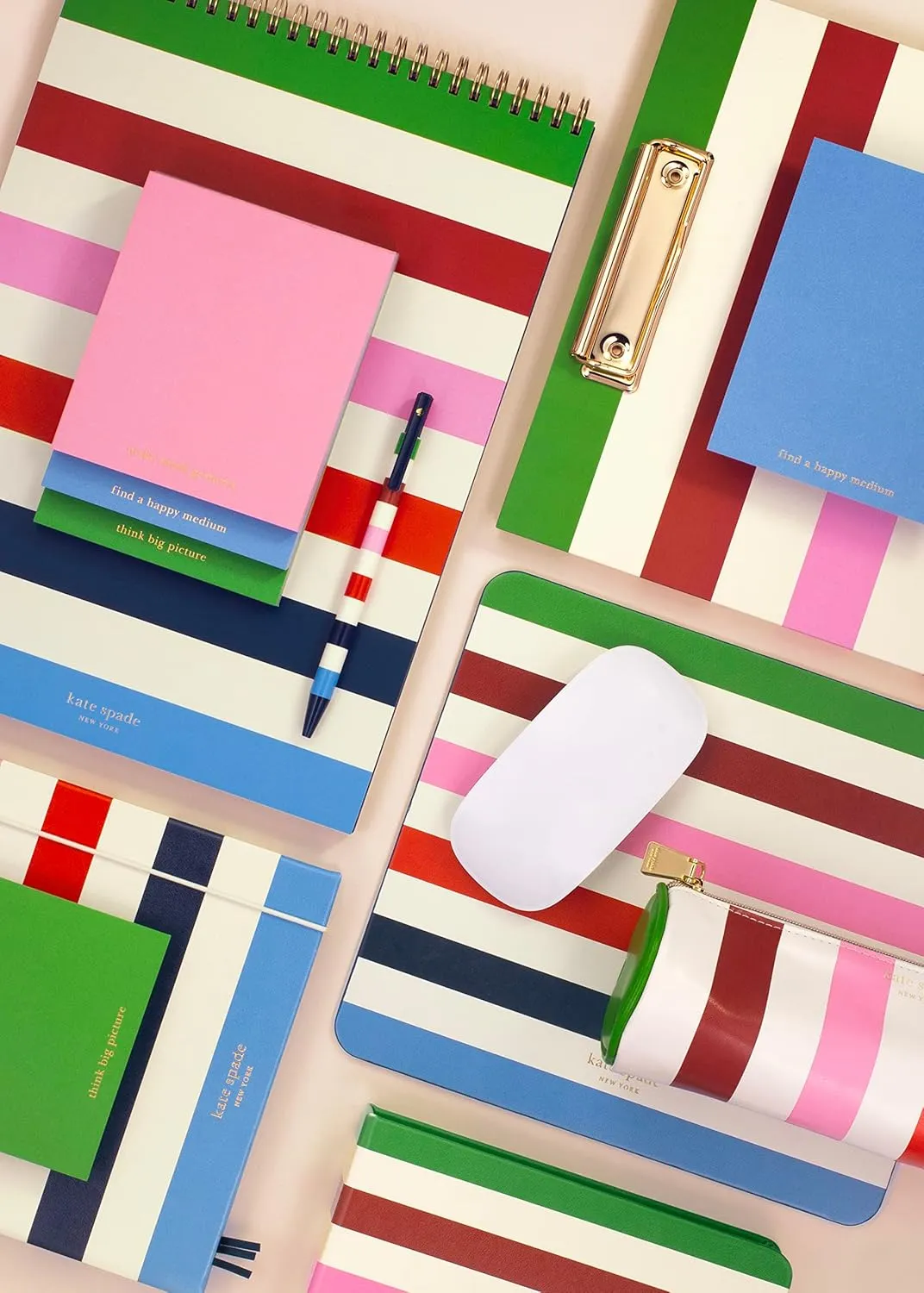 kate spade new york Clipboard Folio with Low Profile Clip, Professional Padfolio Includes Lined Notepad, Pen Loop, and Pocket, Adventure Stripe (237048)