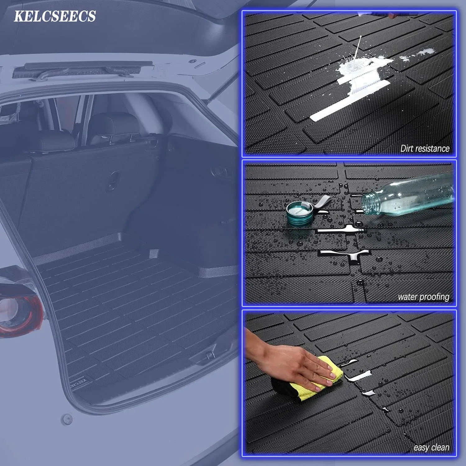 KELCSEECS All Weather Floor Mats & Cargo Liner Custom for 2023 2022 2021 Hyundai Santa Fe Automotive Car Mats Floor Liners Trunk Mat Hyundai Santa Fe Floor Mats Cargo Mat Trunk Liner Black