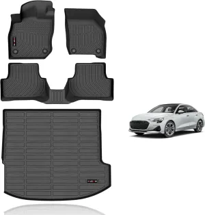 KELCSEECS All Weather Floor Mats & Cargo Liner Custom for Audi A3 2022 2023 2024 Car Mats Automotive Cargo Mat TPE Floor Liners Audi A3 Trunk Mat Accessories Trunk Liner Black