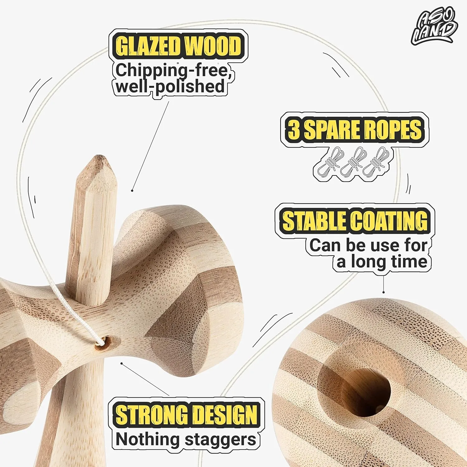Kendama - Traditional Wooden Toy - Japanese Bilboquet for Children & Adults   Free = A Kendama Holder = Complete Kit for Professionals & Begin ((Natural Bamboo))