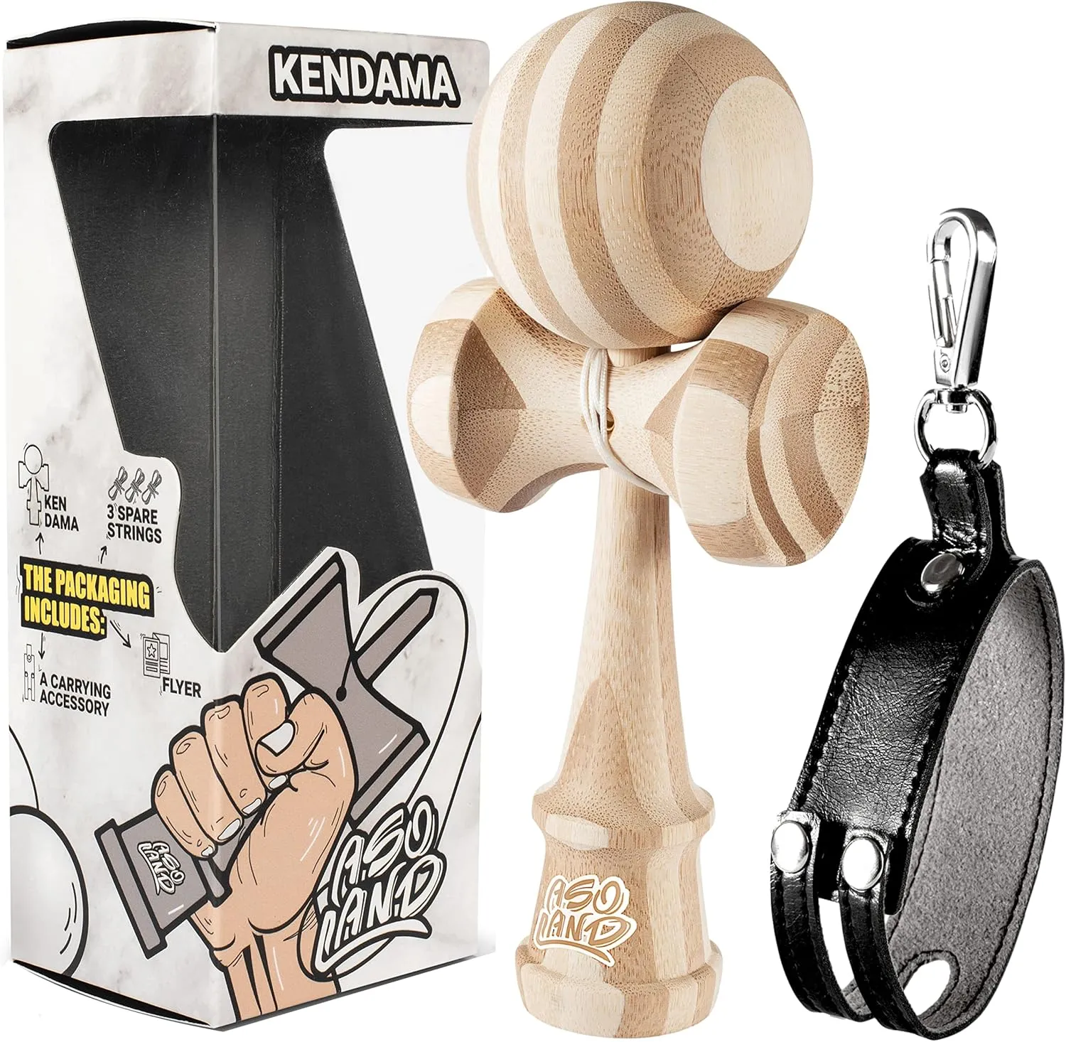 Kendama - Traditional Wooden Toy - Japanese Bilboquet for Children & Adults   Free = A Kendama Holder = Complete Kit for Professionals & Begin ((Natural Bamboo))
