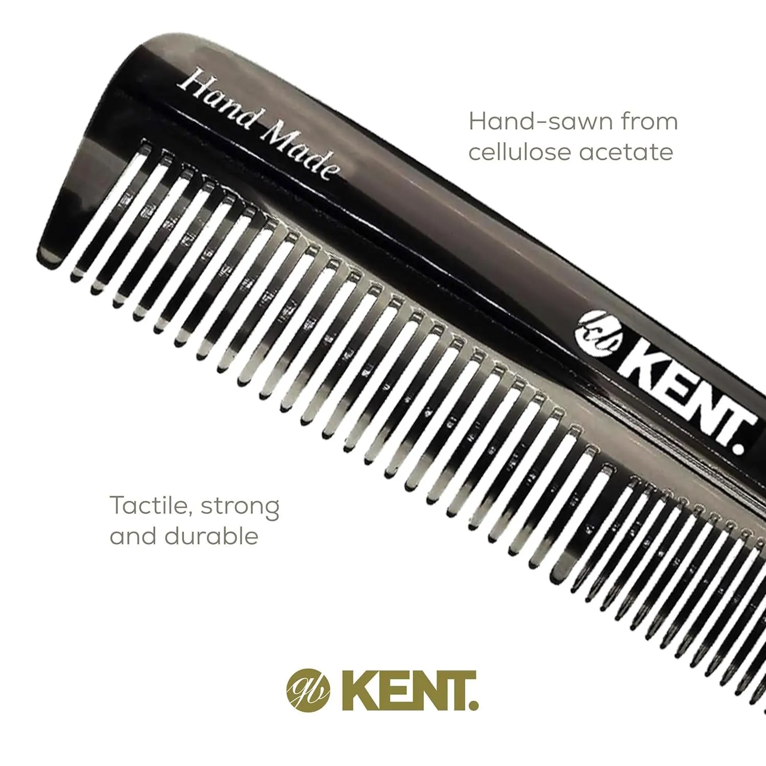 Kent R7T Graphite Double Tooth Hair Pocket Comb, Small Fine/Wide Tooth Comb For Grooming Styling Hair, Beard and Mustache, for Men, Women and Kids. Saw Cut and Hand Polished. Handmade in England
