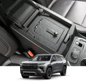 KEREN Center Console Gun Safe - Console Gun Vault Compatible with Chevrolet Traverse 2018-2023, High Security Armrest Lock Box with 4 Digit Combination Lock with Key