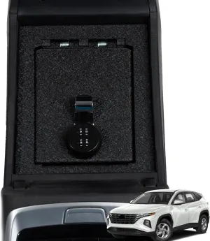 KEREN Center Console Gun Safe - Console Gun Vault Compatible with Hyundai Tucson Not Limted 2022-2024, High Security Armrest Lock Box with 4 Digit Combination Lock