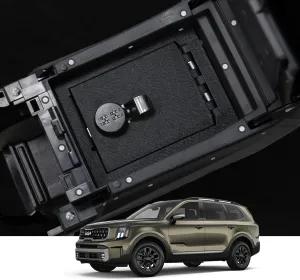 KEREN Center Console Gun Safe - Console Gun Vault Compatible with Kia Telluride 2019-2025, Not Suitable For Cigarette Lighter Version High Security Armrest Lock Box with 4 Digit Combination Lock