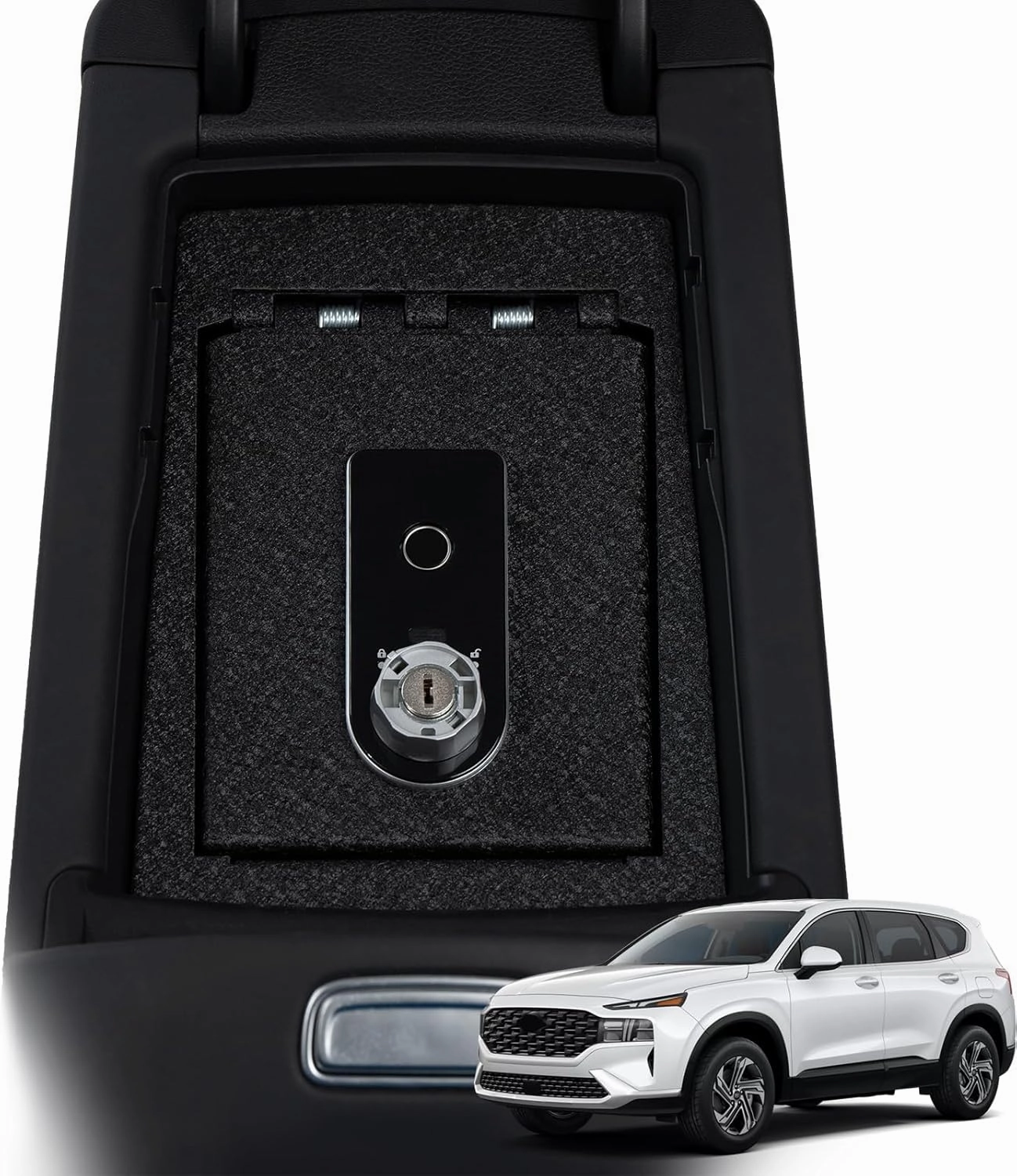 KEREN Center Console Gun Safe - Console Gun Vault Compatible with Hyundai Santafe 2021-2023, High Security Armrest Lock Box with Fingerprint Lock with Key
