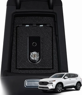 KEREN Center Console Gun Safe - Console Gun Vault Compatible with Hyundai Santafe 2021-2023, High Security Armrest Lock Box with Fingerprint Lock with Key