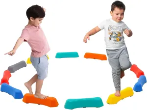 Kids Balance Beam Stepping Stone for Indoor Outdoor, Non Slip Rubber Base, Sensory Balance Training Equipment - Stepping Stones & Obstacle Course for Toddler 12Pcs (Multicolor-classic)