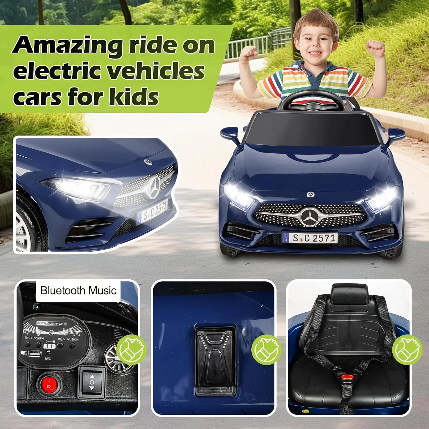 Kids Electric Cars for Toddler Ride On with Parent Remote Control Vehicles for Girl and Boy Ride in 12V Battery Power 4 Wheels Mercedes Benz Big Toys Baby Toddler Car Music Light 3 Speed(Blue)
