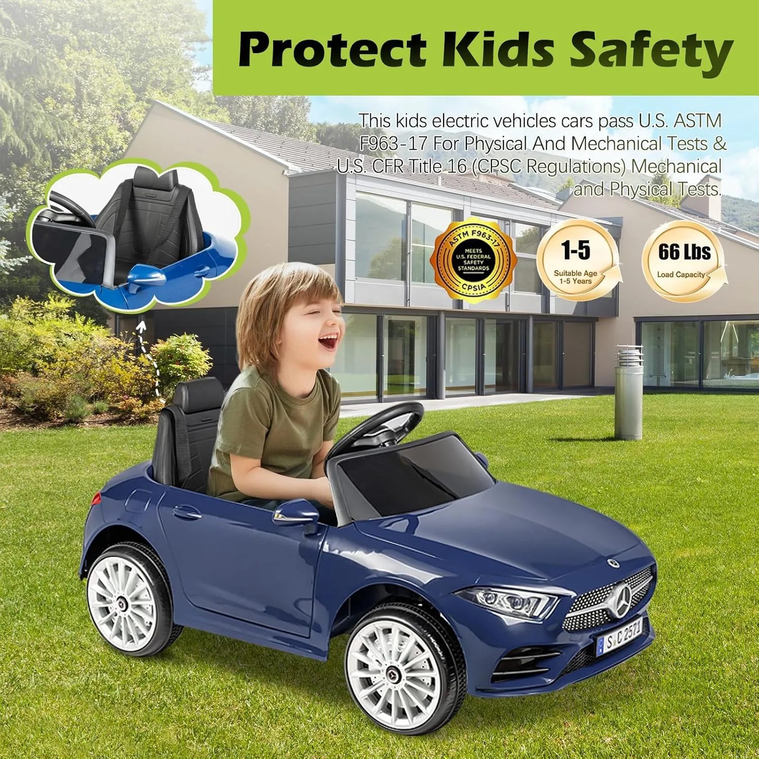 Kids Electric Cars for Toddler Ride On with Parent Remote Control Vehicles for Girl and Boy Ride in 12V Battery Power 4 Wheels Mercedes Benz Big Toys Baby Toddler Car Music Light 3 Speed(Blue)