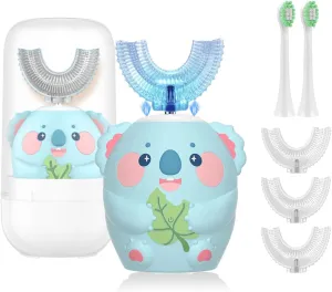 Kids Electric Toothbrush, U Shaped Toothbrush Kids Sonic Automatic Brush with 5 Brush Heads 6 Cleaning Modes IPX7 Waterproof Rechargeable Smart Timer for Children (Ages 8-14, Koala Cyan)