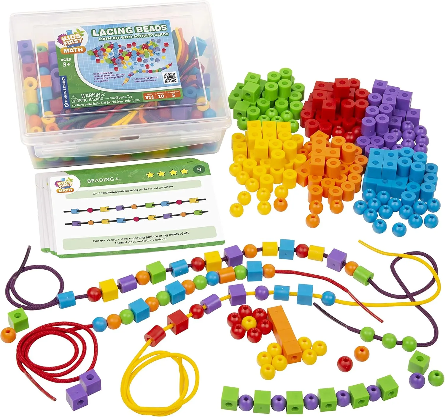 Kids First Math: Lacing Beads Math Kit w/ Activity Cards | Develop Skills in Counting, Sorting, Sequencing, Pattern Recognition | Visual Hands-on Math for At-Home or Classroom Learning, Ages 3 