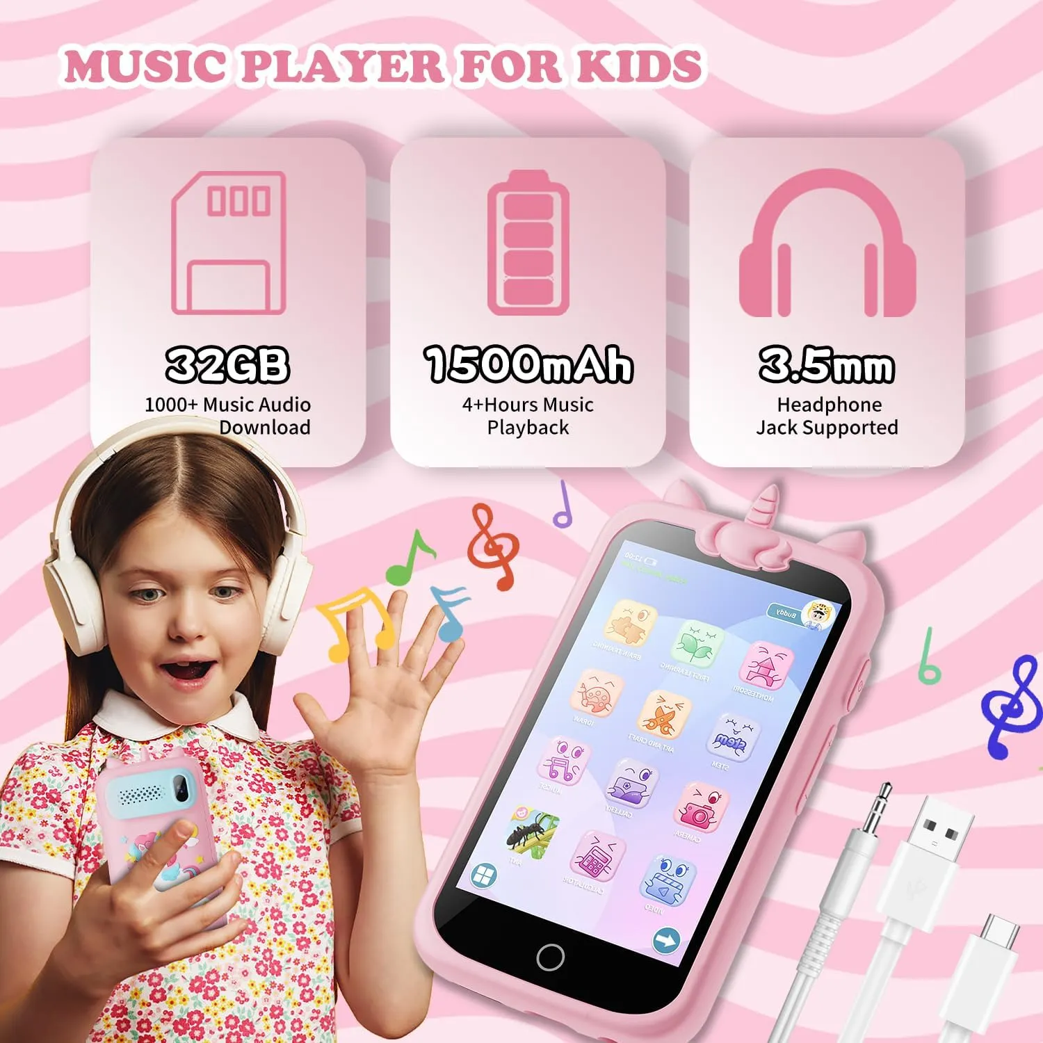 Kids Smart Phone for Girls Toys, 3.97" Touchscreen Kids Cell Phone , Christmas Birthday Gifts for Girls Age 3-12 Kids, Toddler Learning Play Toy Phone, 8GB Card Pink