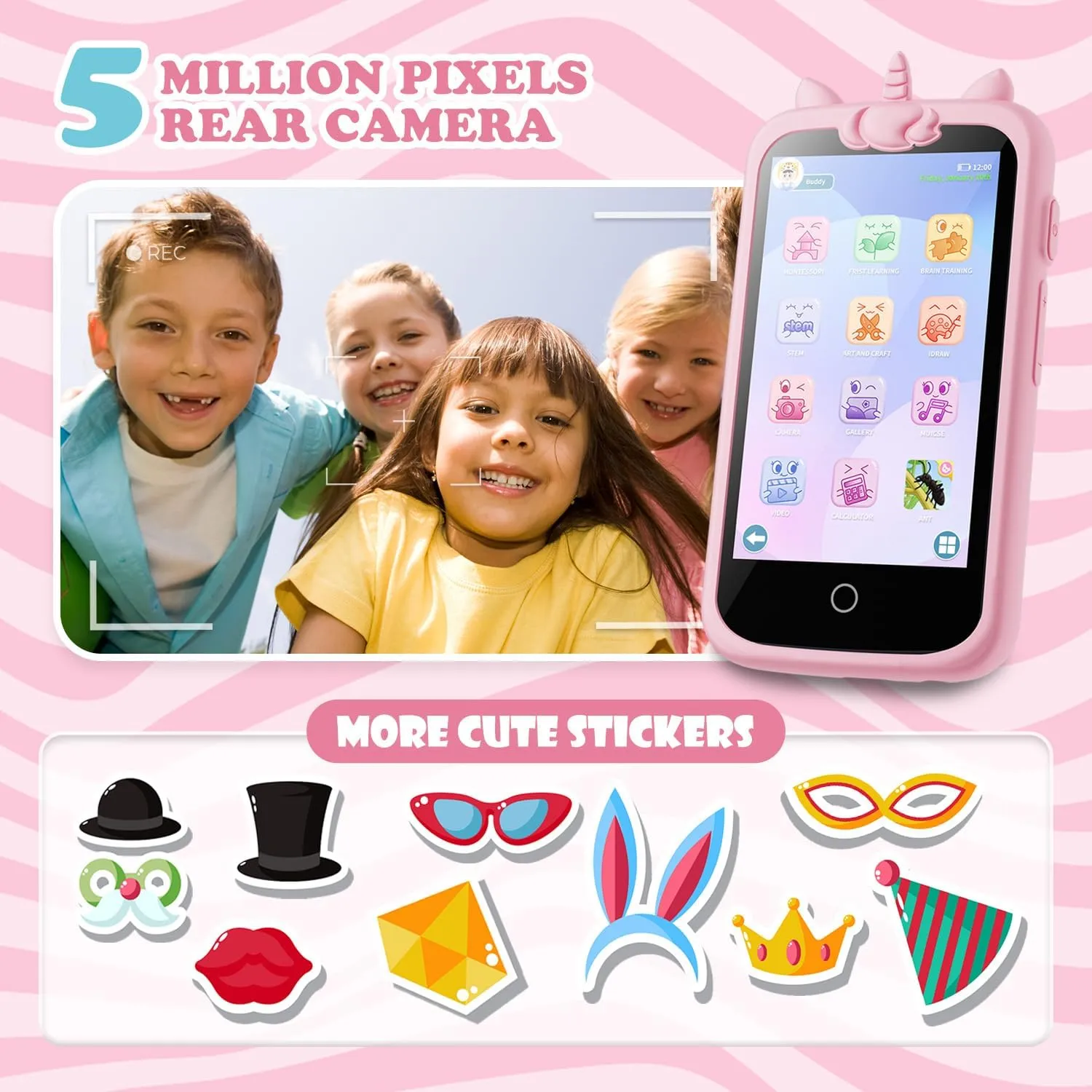Kids Smart Phone for Girls Toys, 3.97" Touchscreen Kids Cell Phone , Christmas Birthday Gifts for Girls Age 3-12 Kids, Toddler Learning Play Toy Phone, 8GB Card Pink