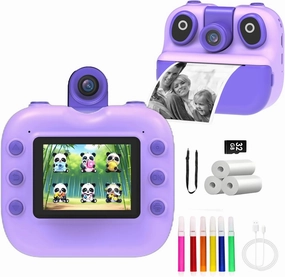 Kids Instant Print Camera, Holiday Birthday Gifts Portable Toys for 3-12 Years Old, Printable, Photo, Video, Game, Music with 32GB SD Card - Purple