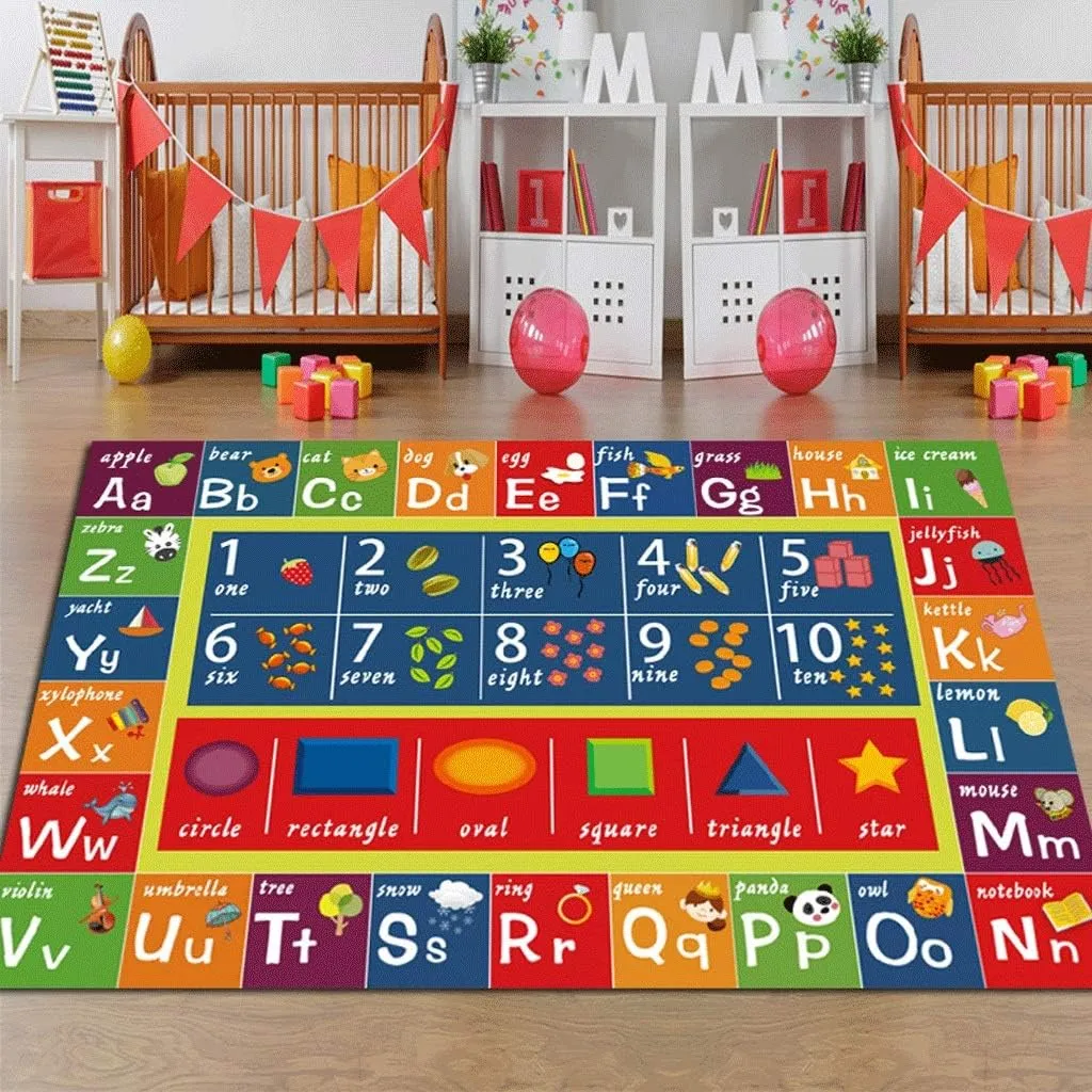 Kindergarten Children Letters Rectangular Carpet,Indoor Early Learning Center/Classroom/Study/Reading Corner Floor Mat (Size : 80 * 120cm)